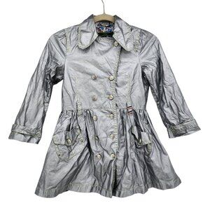Oilily Silver Metallic Coated Button Jacket Girls 8Y / 128